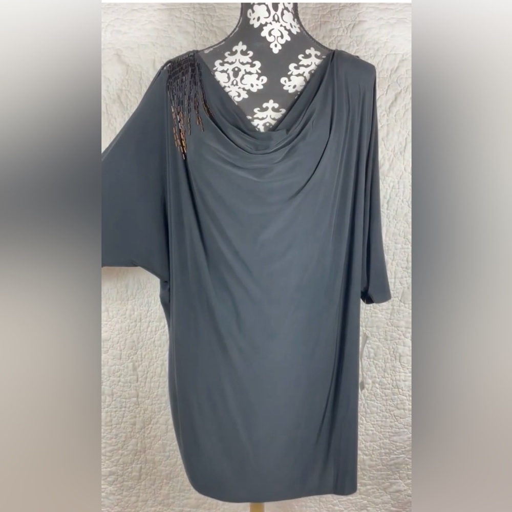 Nine West Black Cold Shoulder Beaded Dress Sz 4